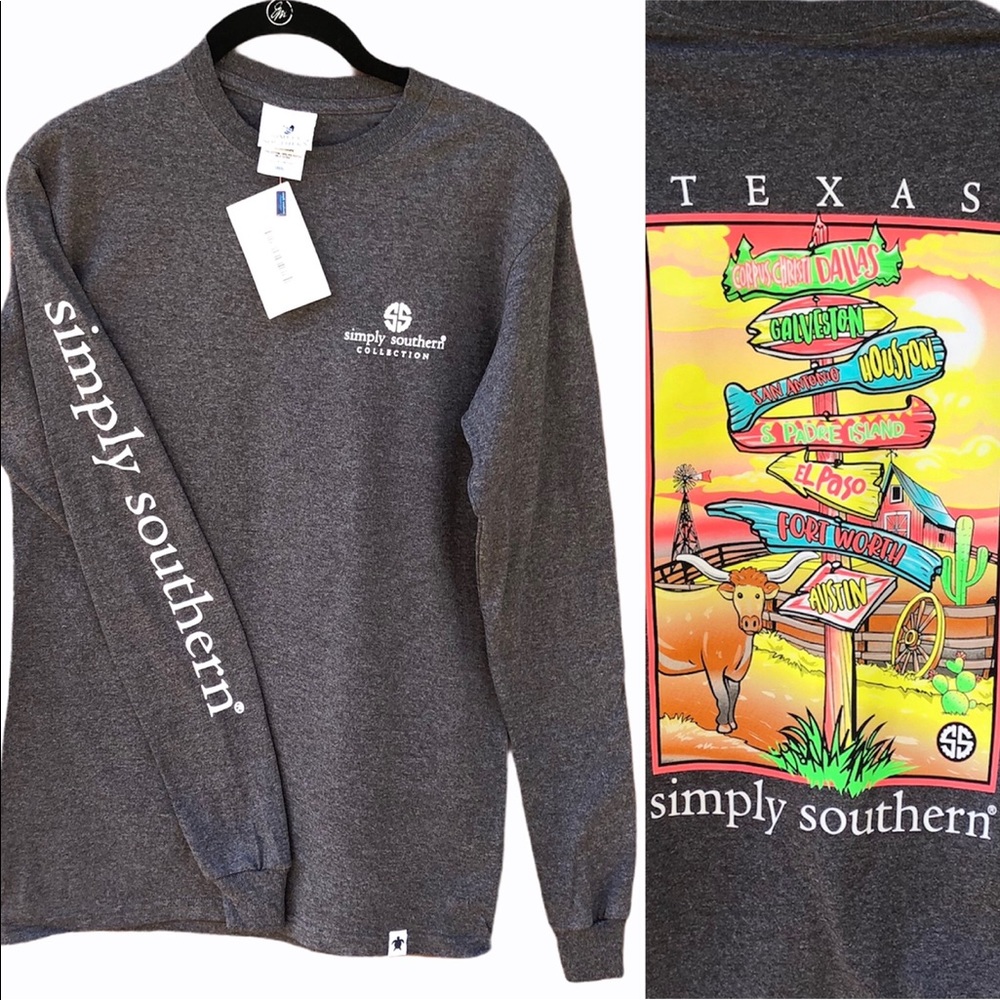 Simply Southern Texas Graphic Tee Charcoal Gray T-Shirt Long Sleeves